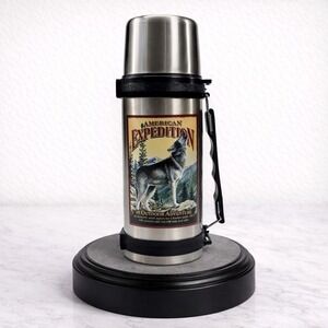 American Expedition Gray Wolf Stainless steel Thermos Travel Mug-34 Oz